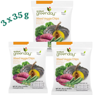 Greenday Crunchy Veggies Snack 3 x 35g Tasty Healthy &98% Real Veggies