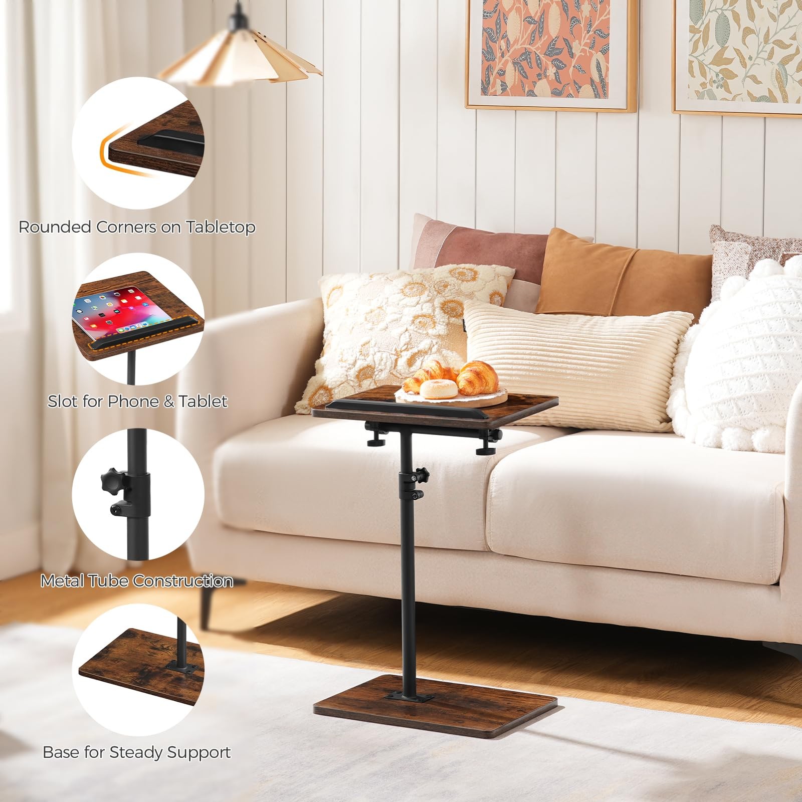 MAHANCRIS TV Tray Table, Sofa Armrest Tray Table for Couch, 360° Swivel Heigh...