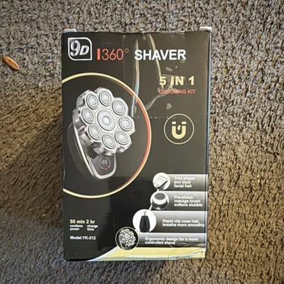 360° 5-in-1 Shaving Kit Electric Rotary Shaver YK-312 Black Silver Facial Brush