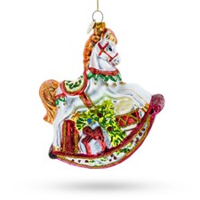 Traditional Rocking Horse with Gifts Blown Glass Ornament