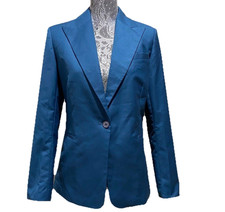 Womens Blue Tailored Blazer Jacket Size 8 Single Breasted Button Polyester Lined