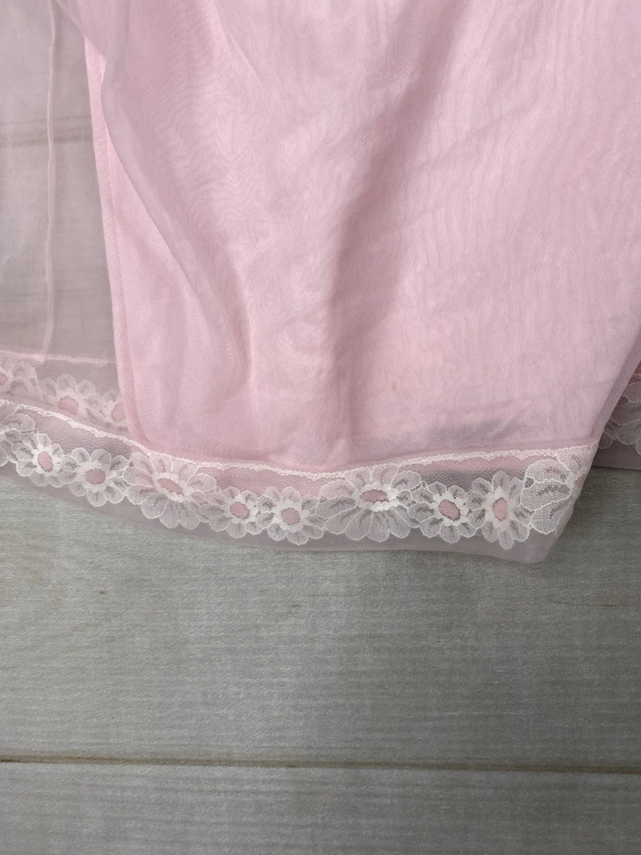 Miss Elaine Vtg 60s Nightgown Chemise Sheer Daisy Lace Trim Lingerie Peignoir - Image 4 of 4