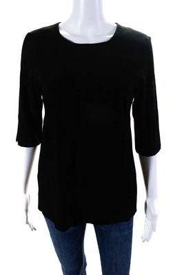 In Transit Womens Half Sleeve Suede Crew Neck Top Blouse Black Size Extra Small