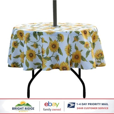 Soft Polyester Round Table Cover with Umbrella Hole and Easy Care Instructions
