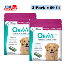 2 Pack, OraVet Dog Dental Hygiene Chews - Oral Care with Delmopinol, 30 Ct