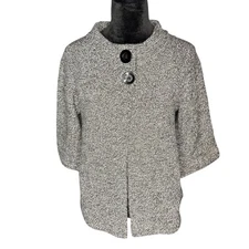 AB Studio Women's sz Medium Gray Heathered Sweater Cardigan Big Buttons Open
