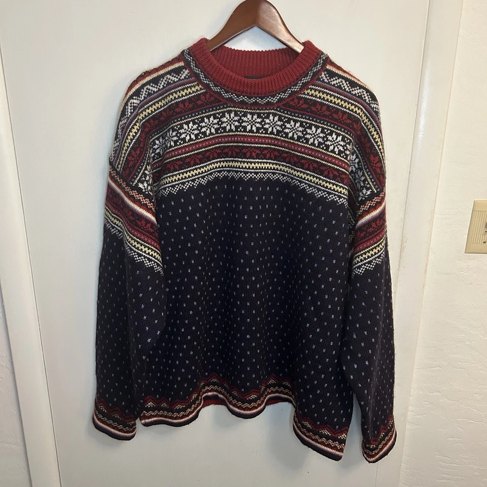 Suéter De Colección Lands End Lana Nordic Fair Isle Cuello Redondo Para Hombres XL Cottagecore Foto 2 de 4