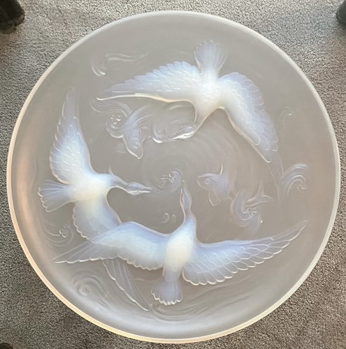 Verlys Birds and Koi Fish Art Glass Plate bowl/charger SIGNED Opalescent