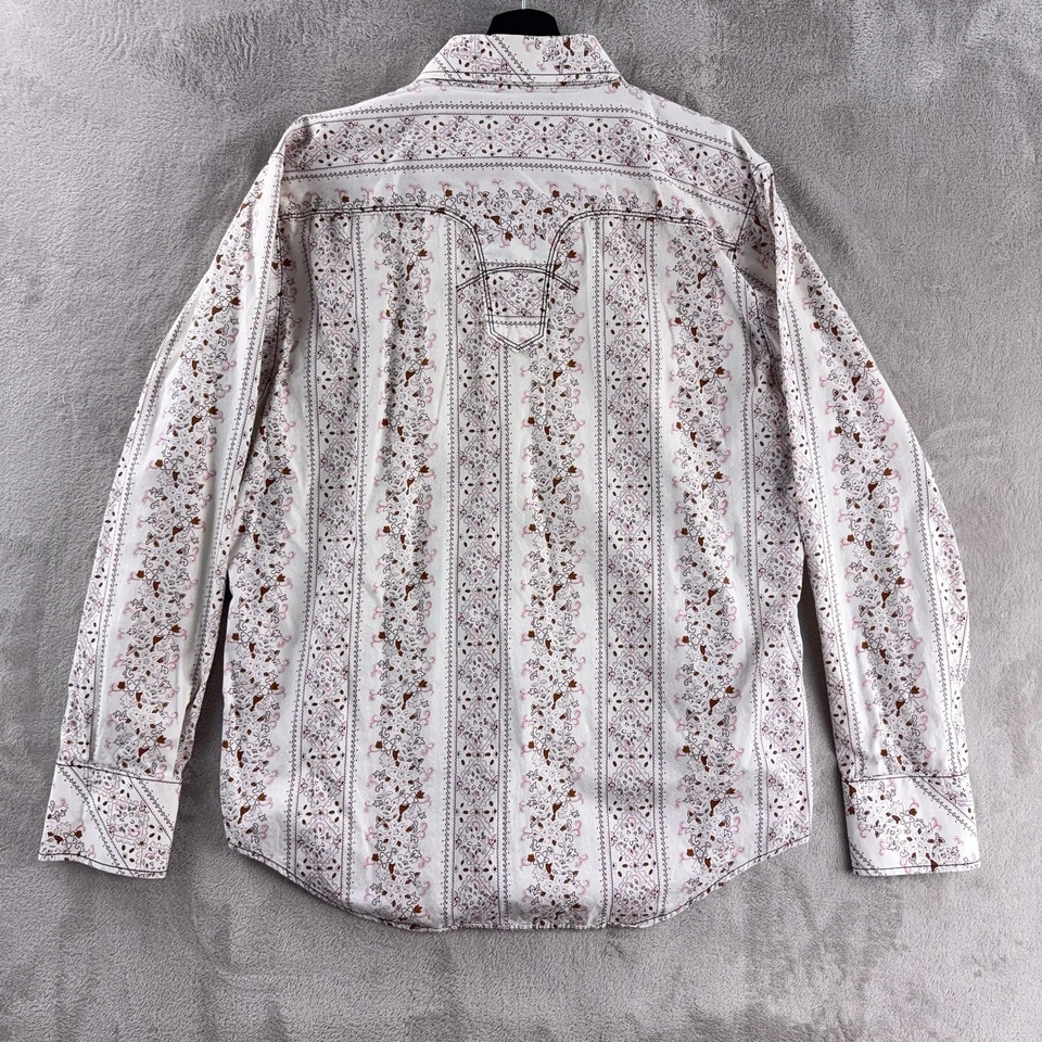 Camisa Manga Larga 7 Diamantes Para Hombre Talla XXL Blanca Paisley Western Botón Frontal Foto 3 de 4