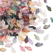 3200pcs Colourful Leaf Bead Charms, Transparent Acrylic Leaves Pendants for DIY