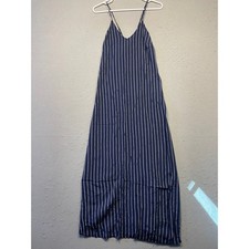 Old Navy Maxi Dress Woven Navy Blue White Striped Medium Womens
