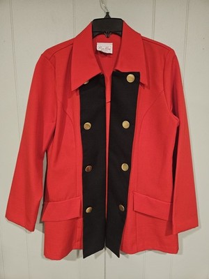 Berg Ray Frocks Women's Blazer Jacket Size 12 Red Black Office Open Or Buttoned
