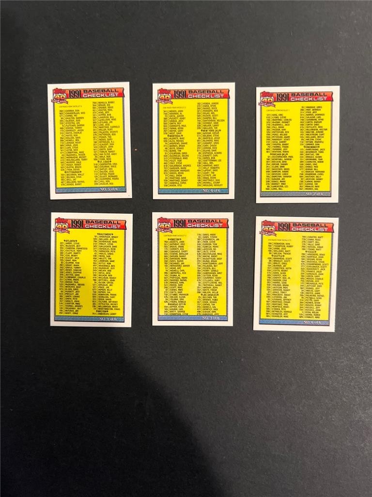 1991 Topps Micro Baseball Checklist Set 6 Cards