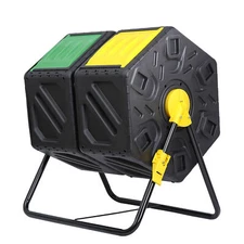 37Gal Plastic Outdoor Compost Tumbler Composter Bin 360° Dual Chamber Rotating
