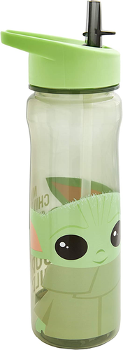 Mandalorian Water Bottle with Straw – Reusable Kids 600ml PP in Grey & Green &