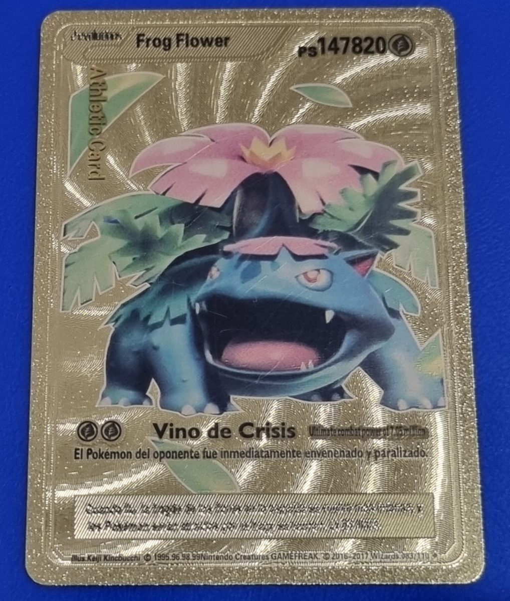 Athletic Card Pokemon Card Spanish Frog Flower Plant Gold Color Athletic Card Pokemon Card Spanish Frog Flower Plant Gold Color