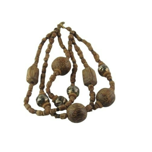 Miriam Haskell BOHO Multi Strand Chunky Wooden Silver Bead Necklace Vintage N5 - Picture 2 of 5