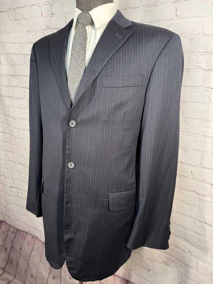 STAFFORD Mens Navy Blue Wool Pinstripe Pleated 2 Pc Suit 40L Jacket 36x32 Pant - Image 3 of 4