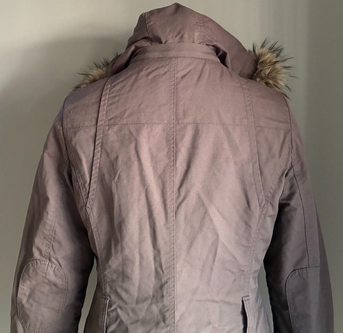 ESPRIT Brown Warm Jacket Size 12 Faux Fur Trim Hoody Zip & Button Front Pockets - Picture 12 of 15
