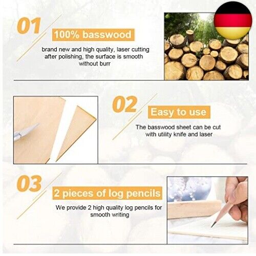 20 Stück Bastelholz Platten Lindenholz 3mm Sperrholzplatte Set Pappelsperrholz - Bild 3 von 7