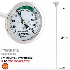 24" Fahrenheit Compost Thermometer Temperature Probe for Backyard Compost Piles