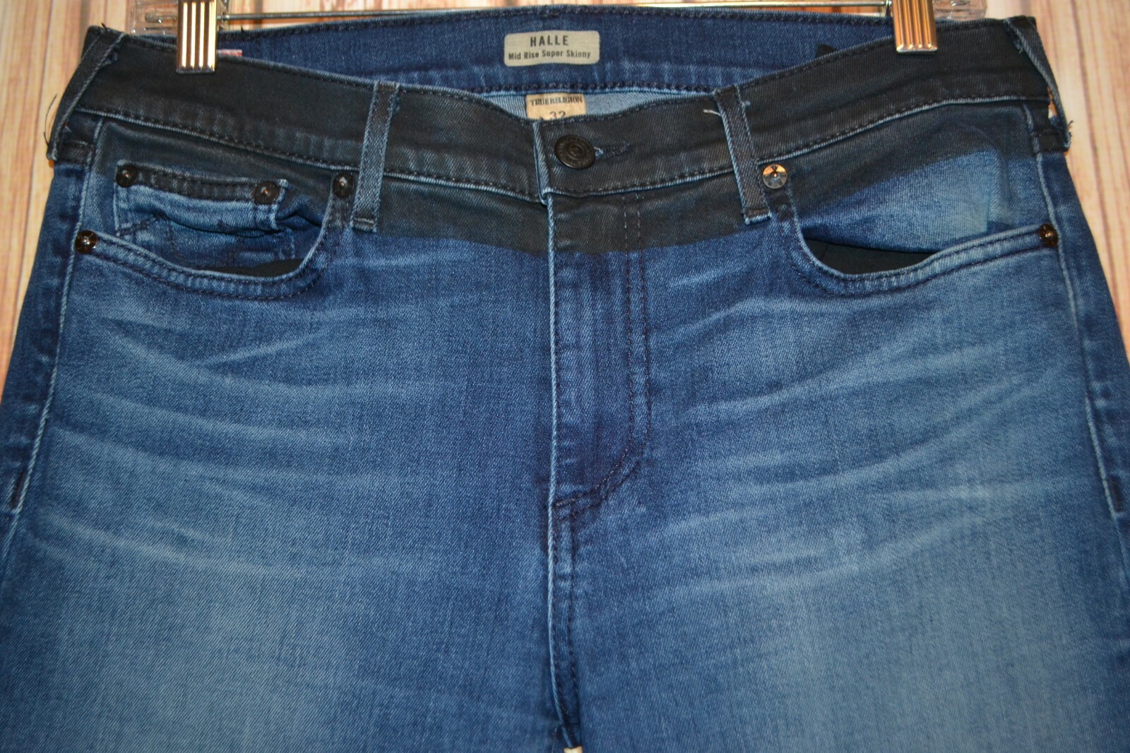 True Religion Women's Halle Mid Rise Super Skinny Dark Blue Denim Jeans Sz 32x29 thumbnail 5
