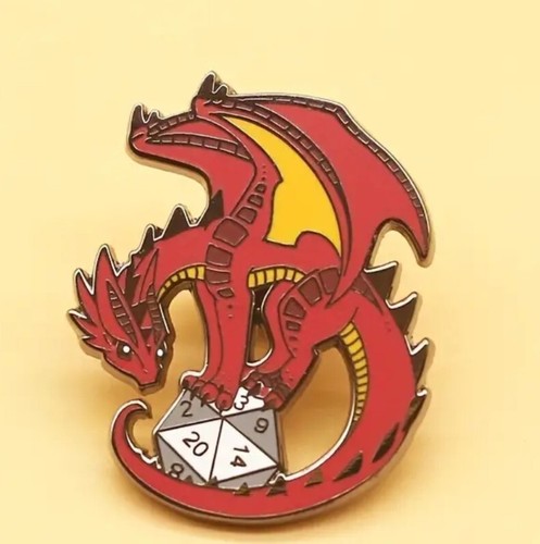 Dungeons & Dragons enamel pin - Dragon with Die - Australian Stock Free AU Post - Foto 2 di 3