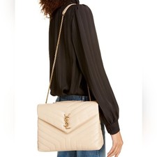 Authentic Saint Laurent Ysl Loulou Medium Quilted Crossbody In Natural Beige