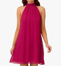 Adrianna Papell Women's Mockneck Chiffon Jersey Dress Magenta US Size 10 NWD