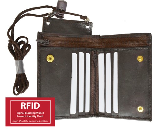 Cartera plegable de cuero con soporte para insignia de identificación y cordón correa para el cuello licencia tarjeta de crédito - Imagen 17 de 18