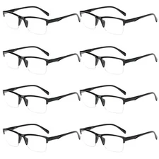 8 Pack Unisex Classic Square Half Frame Classic Reading Glasses Readers for Men