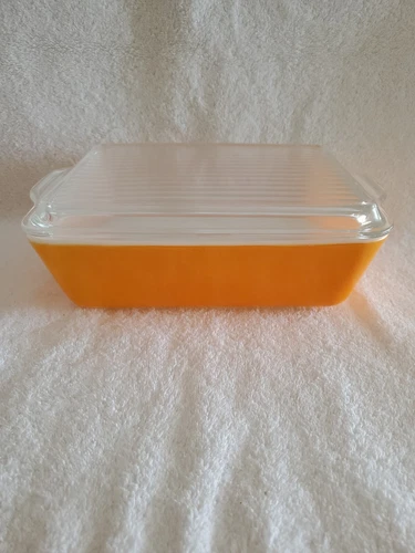VINTAGE RETRO ORANGE PYREX GLASS REFRIGERATOR DISH 0503 LID 503 C 1 1/2 QT