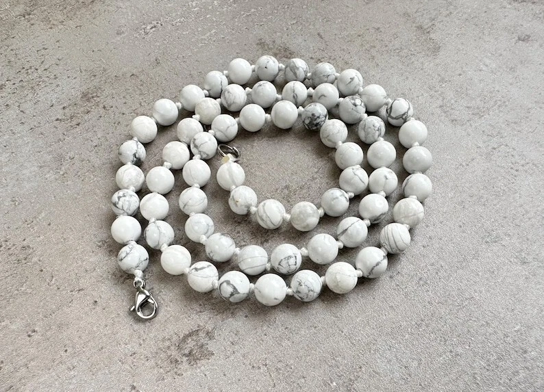 A+ Natürliche weiße Howlith glatte runde Edelstein Perlen Halsketten 24 Zoll ... - Bild 4 von 4