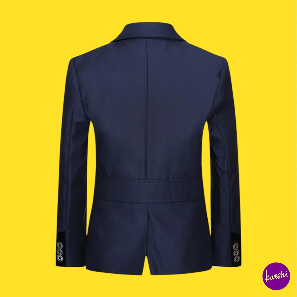 SLIKTAA Boys 3 Pieces Slim Fit Shawl Lapel Tuxedo Suit, Navy, Size 7/120 - Image 4 of 4