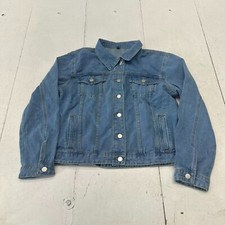 Blue Dark Wash Denim Button Up Long Sleeve Collared Jean Jacket Girls Size Large