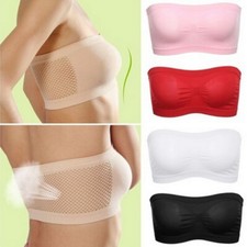 Women Ladies Tank Plain Bandeau Boob Tube Strapless Bra Stretch Vest Crop Tops
