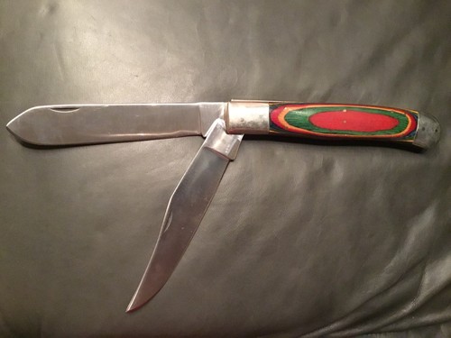 Large Vintage Multicolor Double Blade Folding Knife Made In Pakistan - Picture 9 of 12
