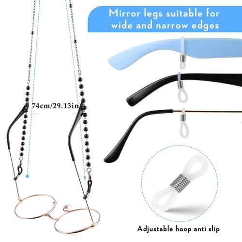 2 Pack Beaded Eyeglasses Chains Sunglasses Lanyards Eyewear String Holder - Picture 8 of 9