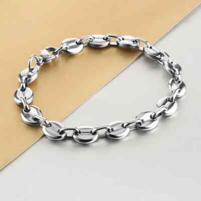 Armband Kaffeebohnen silberfarben Edelstahl 22 cm 7 mm Herren Damen