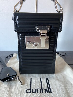 Dunhill SCHWARZ GT LEDER SCHLOSS TASCHE HERGESTELLT IN ITALIEN EINZELHANDEL £1850 NEU MIT ETIKETT