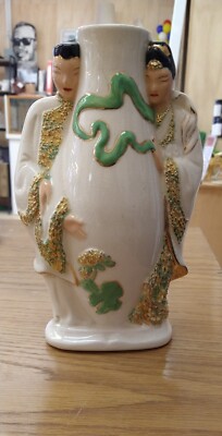 RARE 1940-50's Kleine Co Oriental Figurine Ceramic Hand Painted Vase-Art Pottery