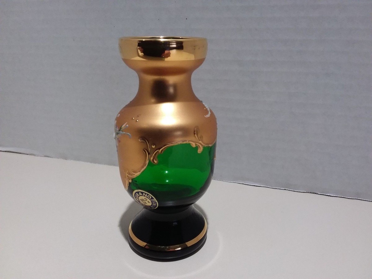 Murano 24k gold Green Venetian Art Glass Hand Painted Applied