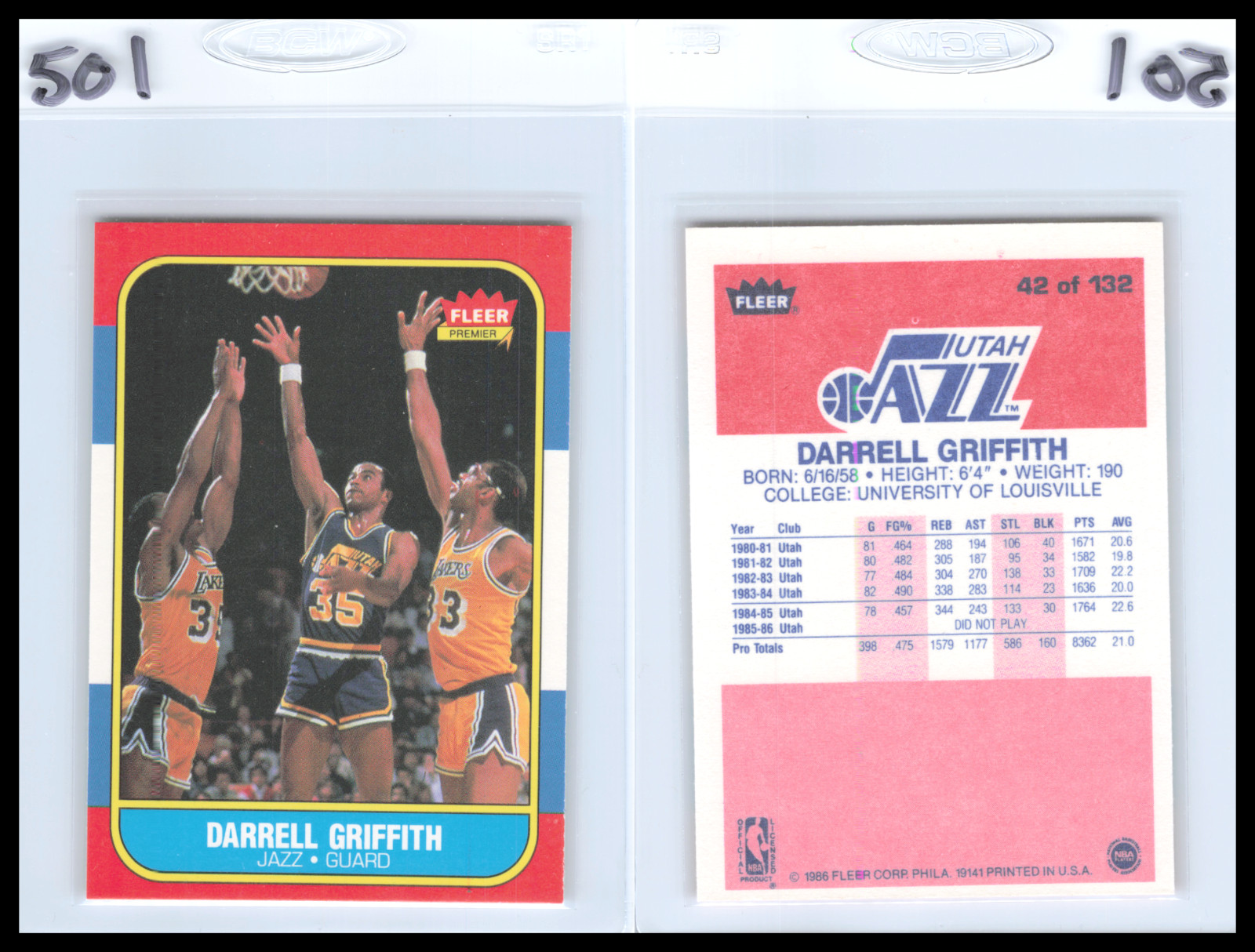 1986 Fleer Basketball #42 Darrell Griffith Utah Jazz - EX/EXMT    501