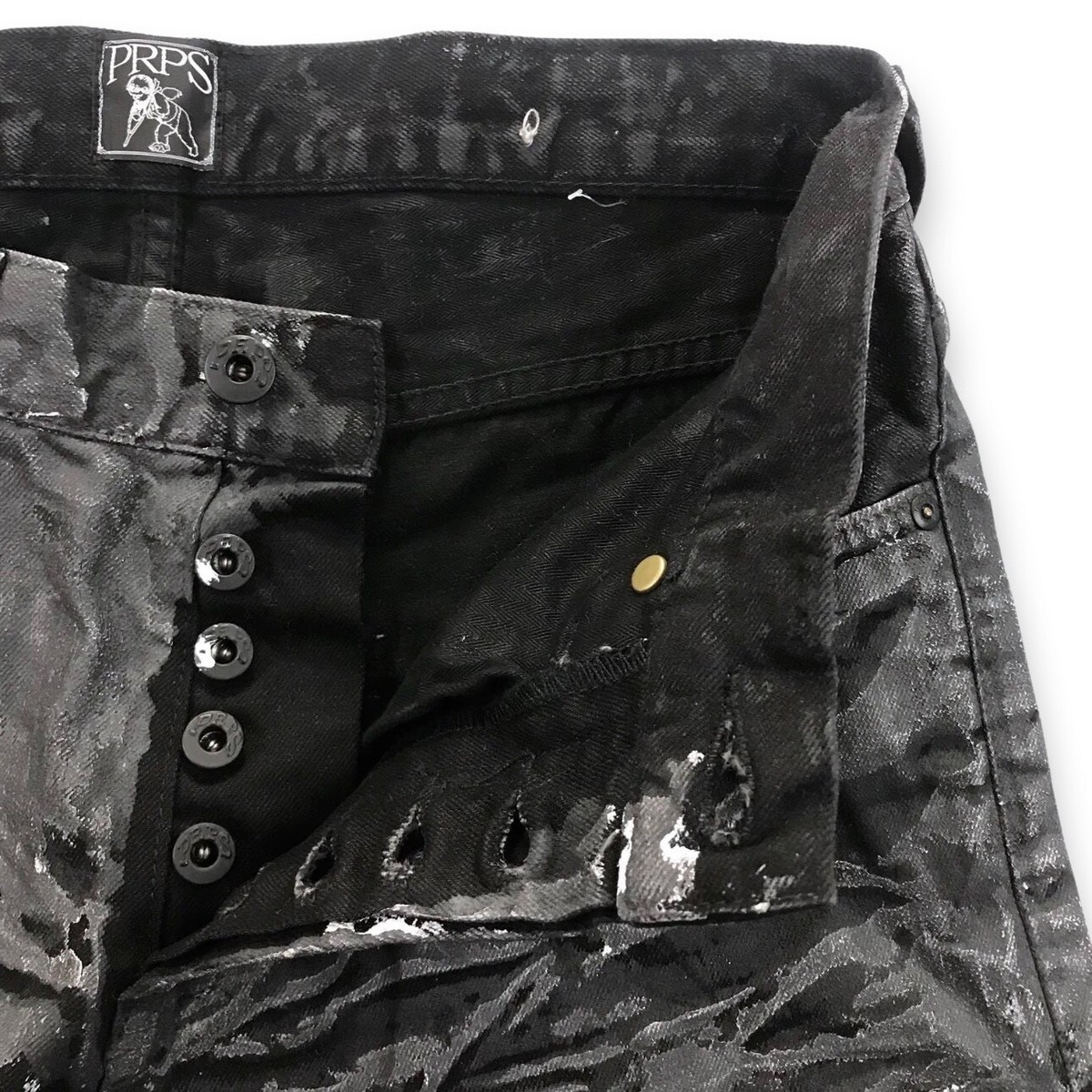 PRPS Demon Slim Fit Black Resin Coated Denim Jeans w 3D