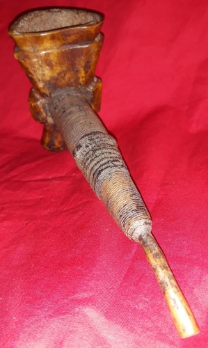 ANCIENNE PIPE DU MONDE Grande Pipe AFRICAINE en Bois et Os Sulptée N°769/4 - Foto 6 di 7