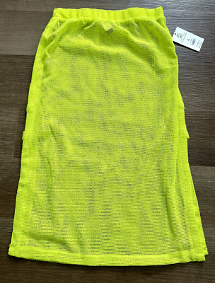 No Boundaries Crochet Coverup Midi Skirt See-Thru Neon Yellow Juniors Small 3-5