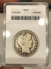 1915 Barber Half Dollar graded VG8 by ANACS Soapbox Holder KEY DATE