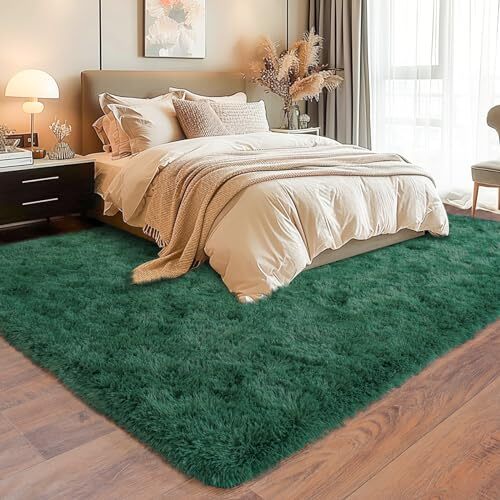 Super Fluffy Rug for Bedroom Feet Modern Shag Dark Green Area 4x6 Deep Green - Picture 6 of 7