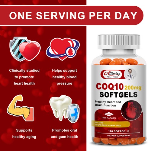 COQ10 Coenzyme Q10 200mg 120 Capsules Heart Health Energy Support Supplement US - Picture 2 of 8