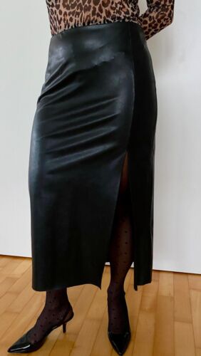 K-Leder-Rock eng Midi/Maxi Schlitz vorne schwarz XL 46 Gothic Sissy Maid TV